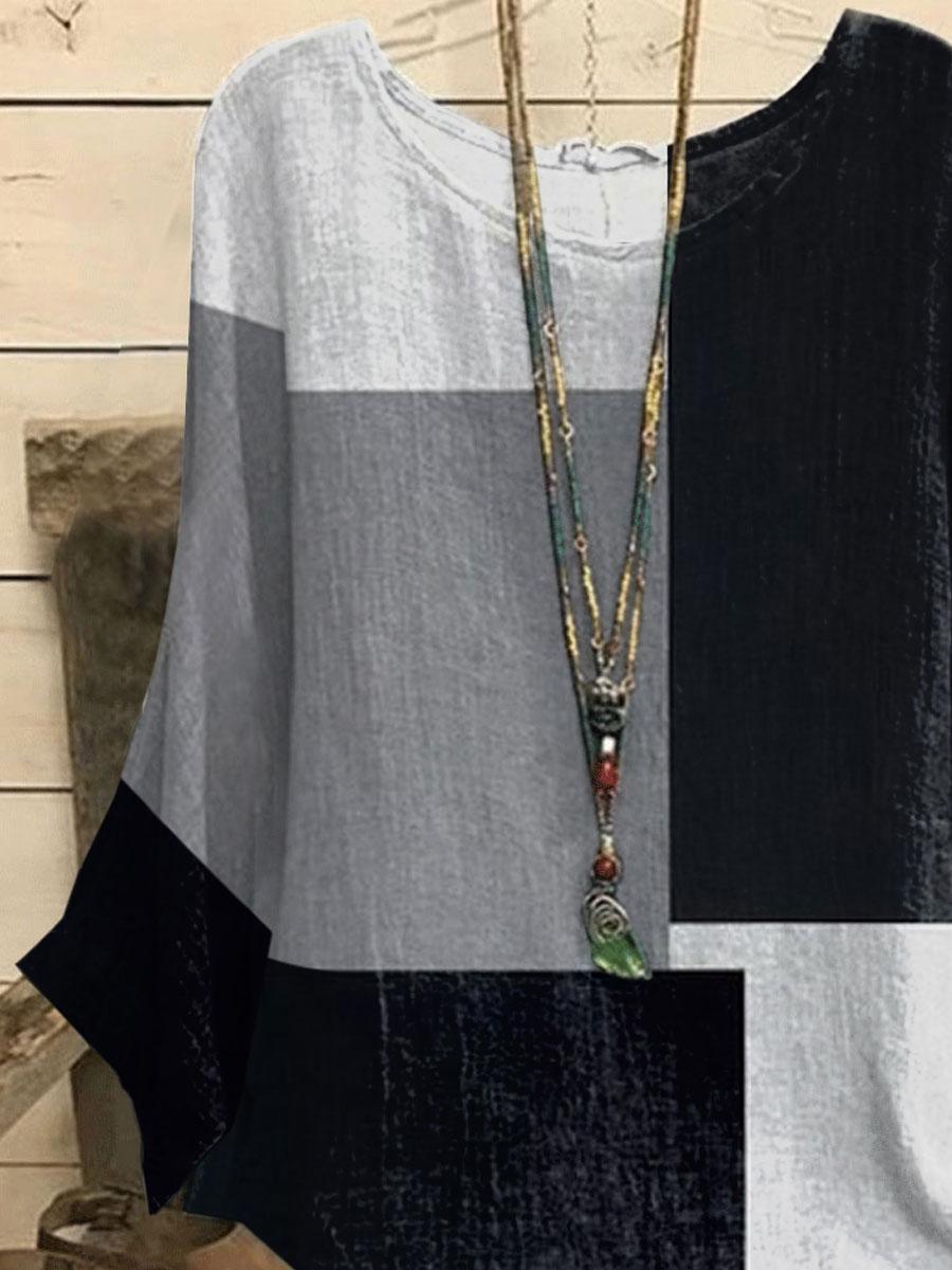 Round Neck Geometric Print Casual Loose Long-sleeved Blouse