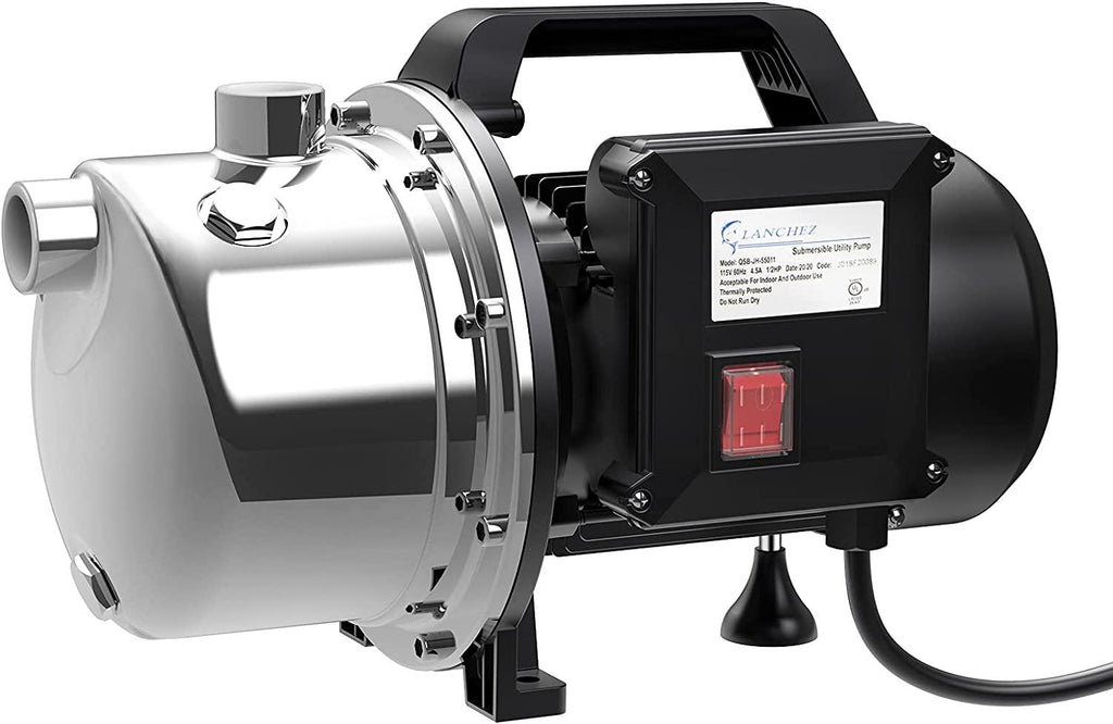 Lanchez 1 HP Shallow Well Pump，Garden Pump, Portable  Steel Water Transfer Draining Irrigation Jet Pump for Water Removal, Lawn Fountain Pump 1294 GPH 147 Feet Height