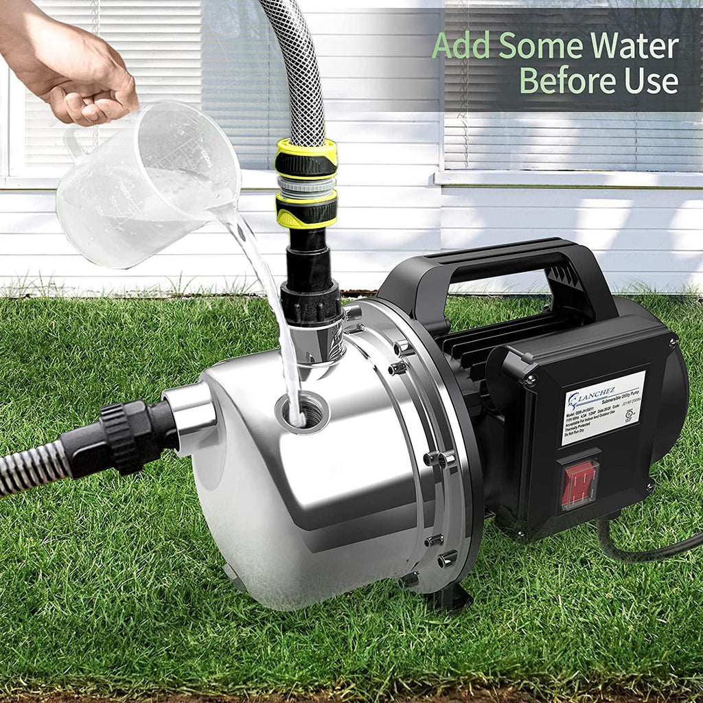 Lanchez 1 HP Shallow Well Pump，Garden Pump, Portable  Steel Water Transfer Draining Irrigation Jet Pump for Water Removal, Lawn Fountain Pump 1294 GPH 147 Feet Height