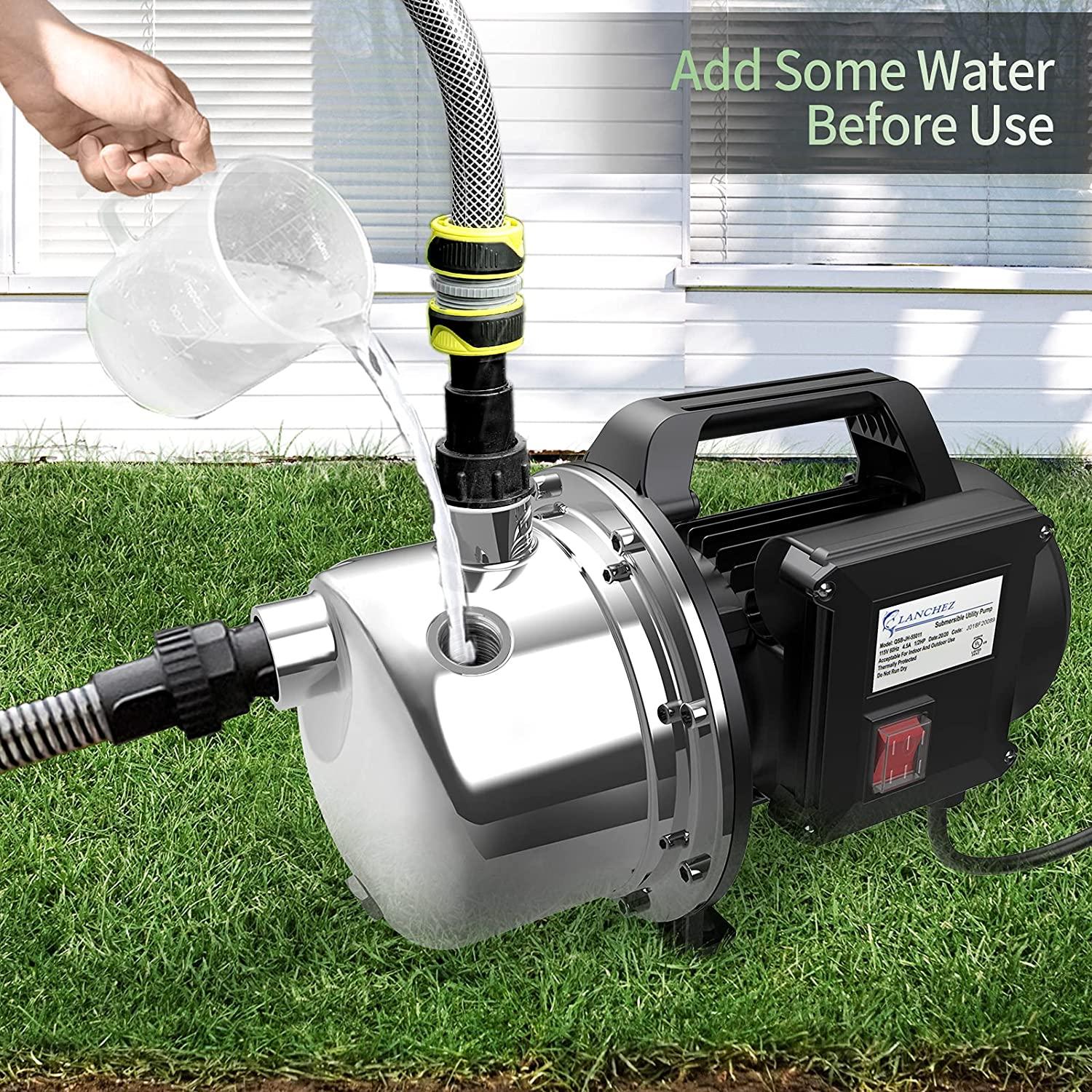 Lanchez 1 HP Shallow Well Pump，Garden Pump, Portable  Steel Water Transfer Draining Irrigation Jet Pump for Water Removal, Lawn Fountain Pump 1294 GPH 147 Feet Height