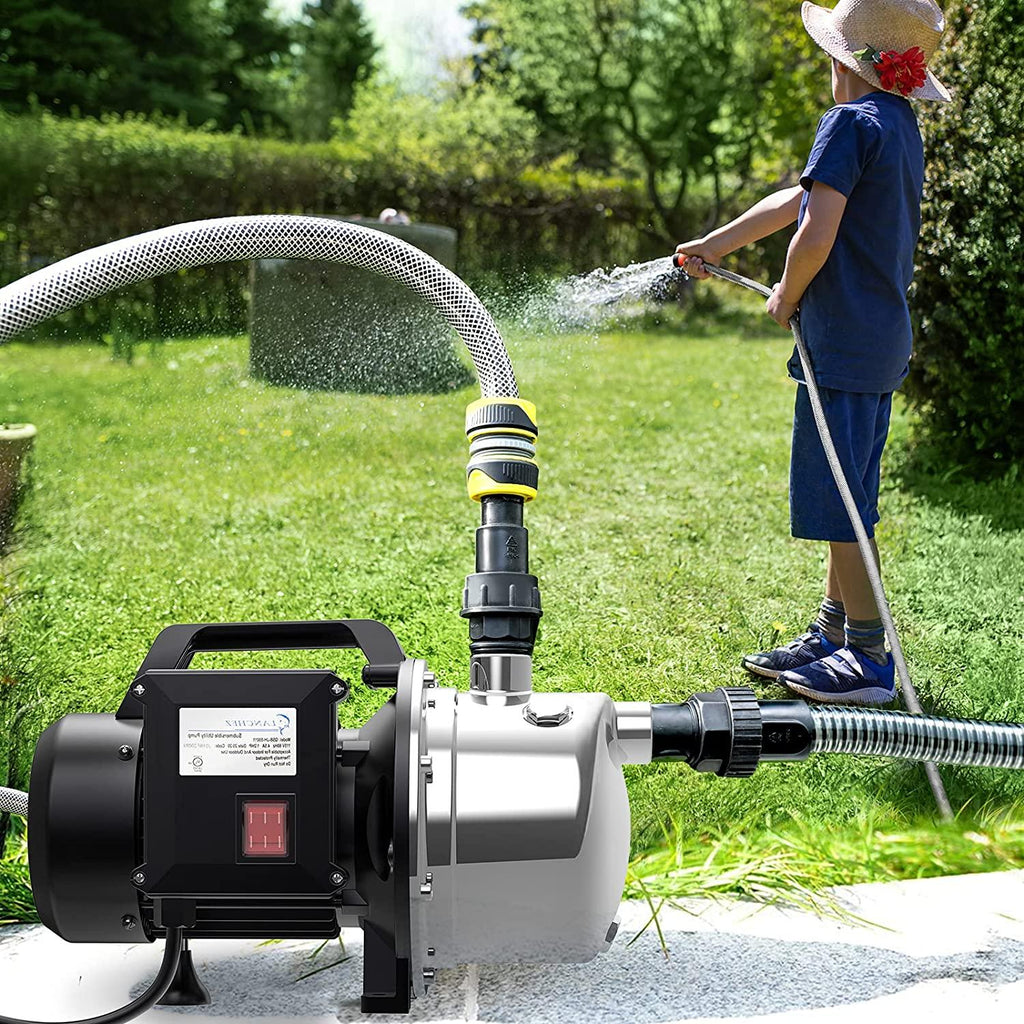 Lanchez 1 HP Shallow Well Pump，Garden Pump, Portable  Steel Water Transfer Draining Irrigation Jet Pump for Water Removal, Lawn Fountain Pump 1294 GPH 147 Feet Height