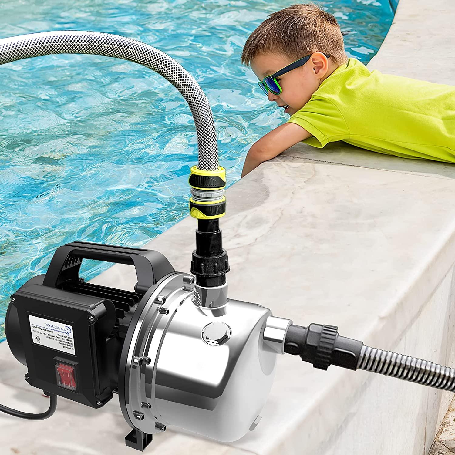 Lanchez 1 HP Shallow Well Pump，Garden Pump, Portable  Steel Water Transfer Draining Irrigation Jet Pump for Water Removal, Lawn Fountain Pump 1294 GPH 147 Feet Height
