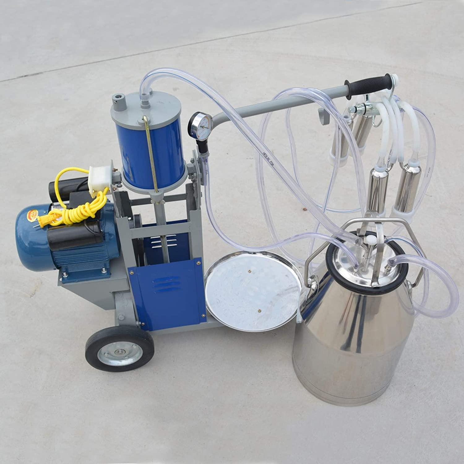 MilMachine,25L Auto Electric Cow Milker, Steel MilEquipment,MilPump with Bucket,Bucket Vacuum Piston Pump for Farm Cow Cattle