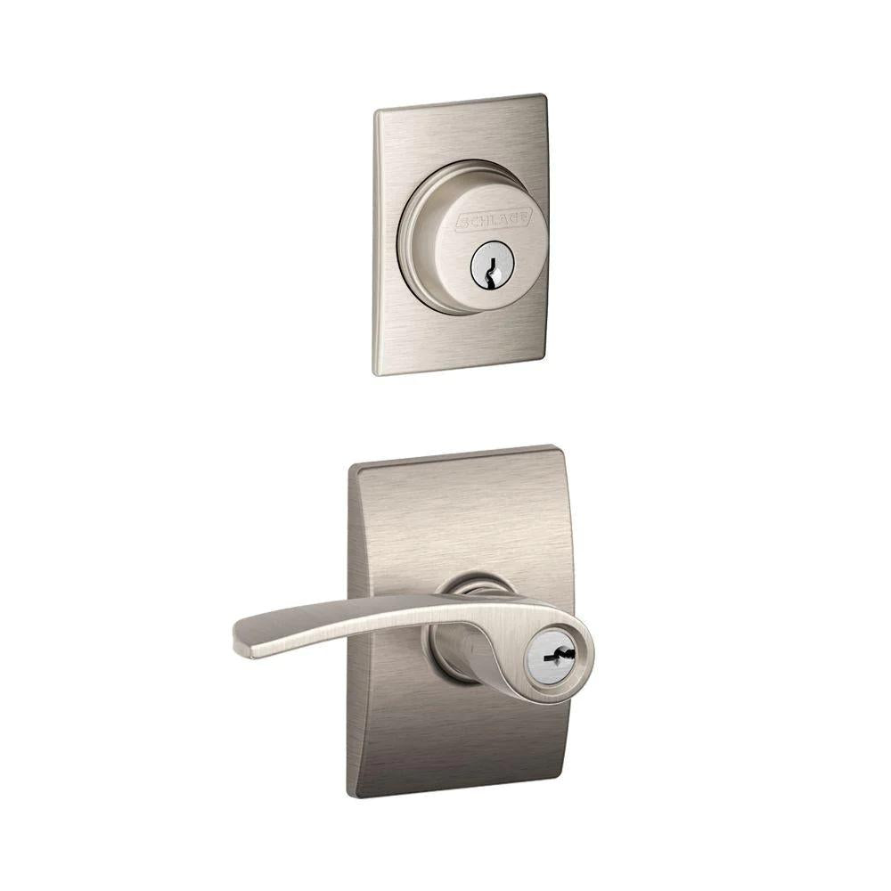 Century Satin Nickel Single Cylinder Deadbolt with Merano Entry Door Lever Combo Pack