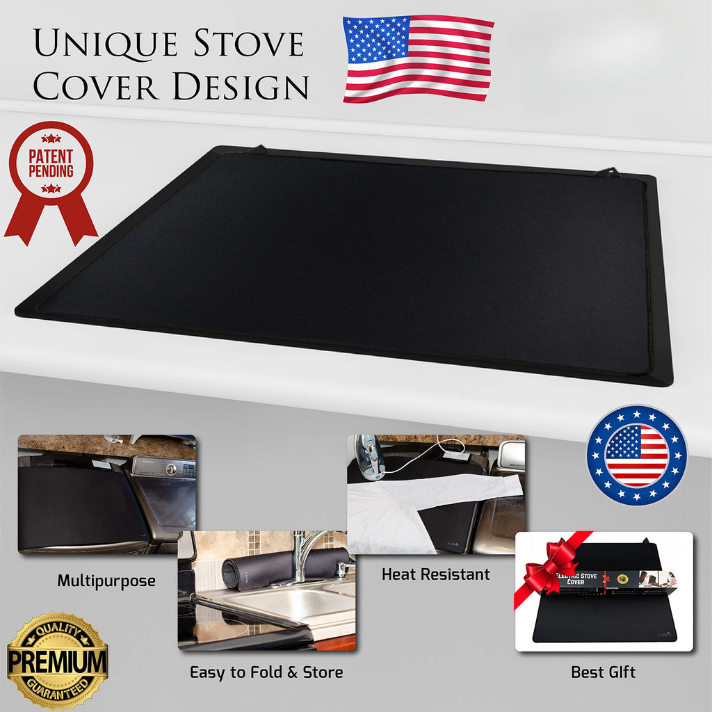 Stove Covers, Heat Resistant Glass Stove Top Cover , For Electric Stove LarCooktop Cover, Anti-Slip Coating Waterproof Stove Gap Foldable