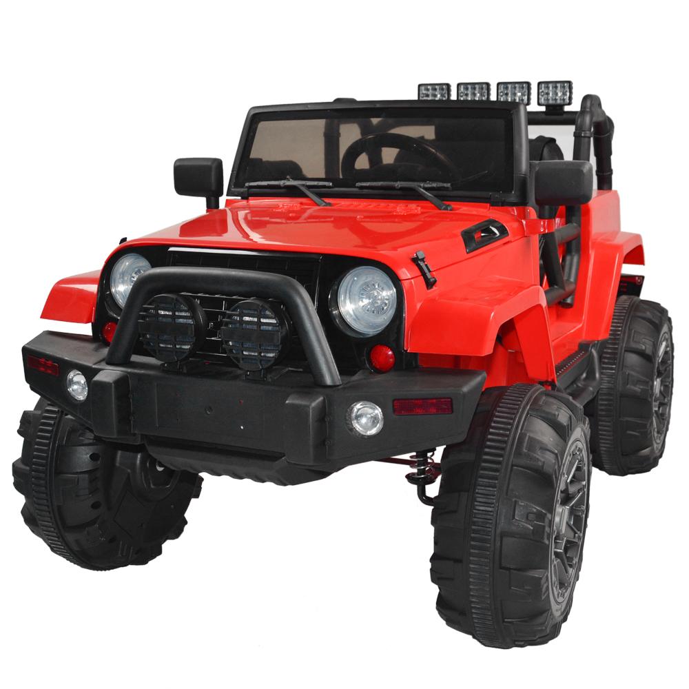 Electric Cars for Kids, 12V 3 Speeds Ride On Car Truck for Child 3-8, LED Lights Power Wheels with Remote Control, Spring Suspension for Christmas Gifts to Ride on Pavement Grass Mud, Red, Q0187