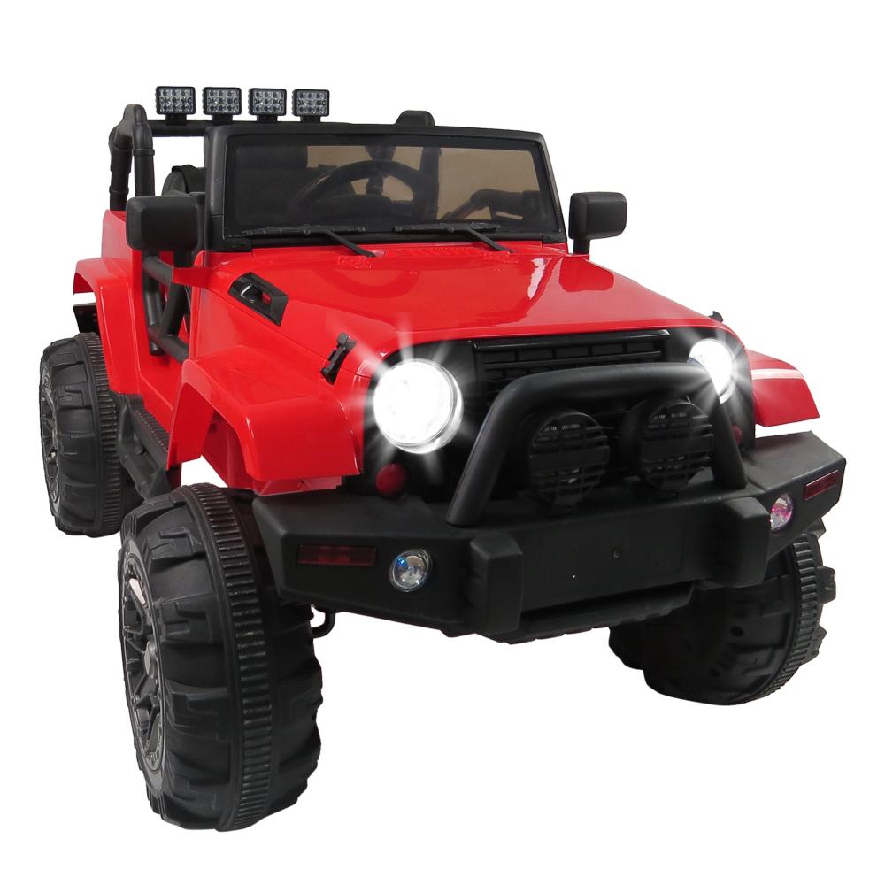 Electric Cars for Kids, 12V 3 Speeds Ride On Car Truck for Child 3-8, LED Lights Power Wheels with Remote Control, Spring Suspension for Christmas Gifts to Ride on Pavement Grass Mud, Red, Q0187