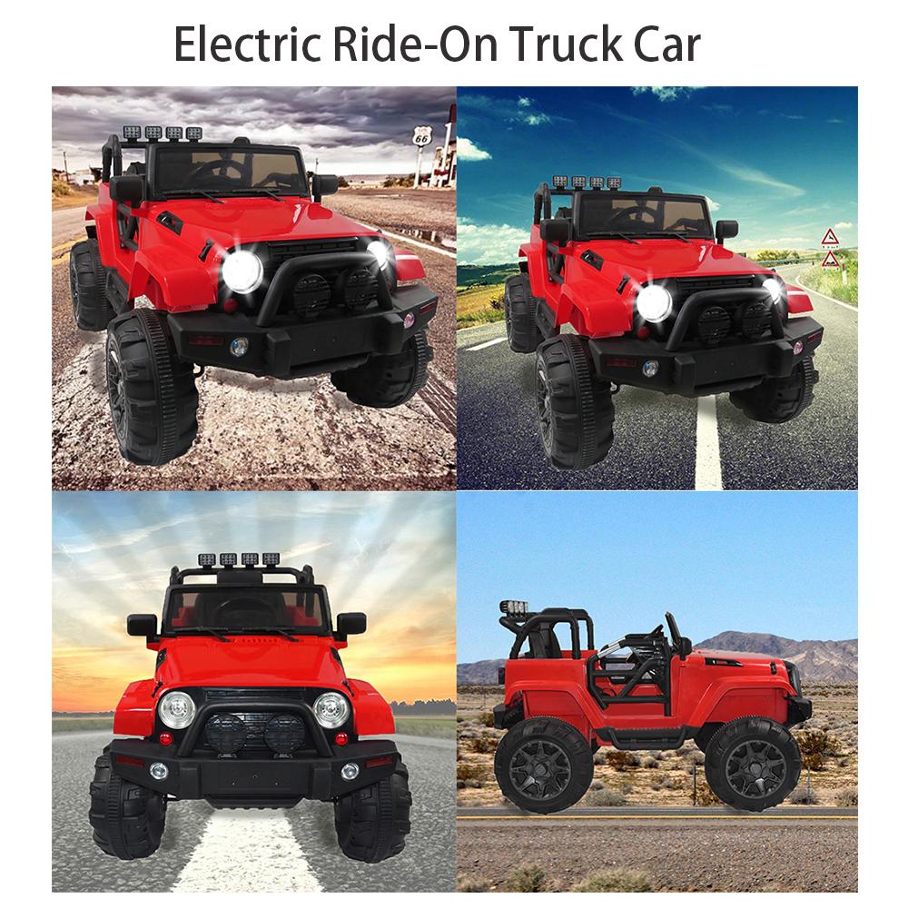Electric Cars for Kids, 12V 3 Speeds Ride On Car Truck for Child 3-8, LED Lights Power Wheels with Remote Control, Spring Suspension for Christmas Gifts to Ride on Pavement Grass Mud, Red, Q0187