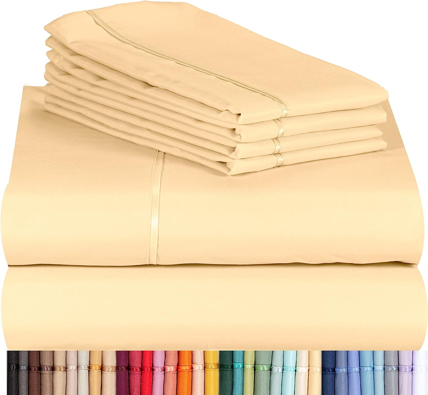 LuxClub 6 PC King Size Sheet Set Bamboo Sheets Deep Pockets 18" Eco Friendly Wrinkle Free Cooling Sheets Machine Washable Hotel Bedding Silky Soft - Yellow King