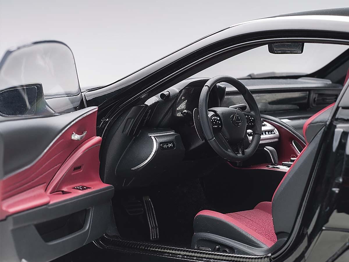 Lexus LC500 Black with Dark Rose Interior and Carbon Top 1/18 Model Car by Autoart