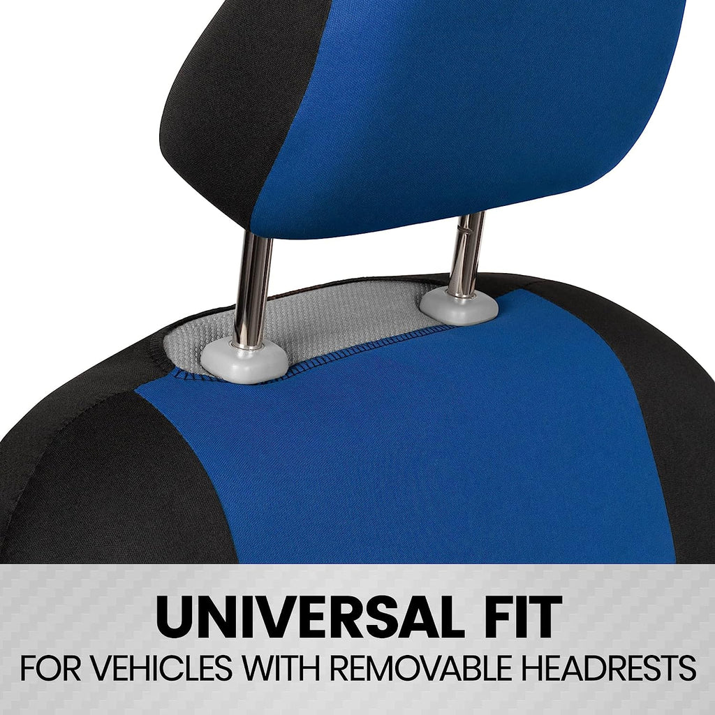 BDK PolyPro Car Seat Covers Full Set in Blue on Black – Front and Rear Split Bench Seat Covers, Easy to Install, Car Accessories for Auto Trucks Van SUV