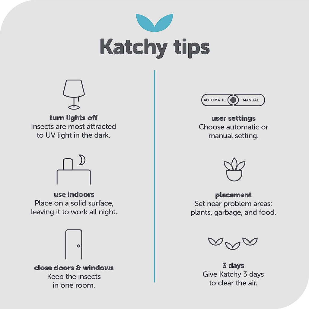 Katchy Automatic Indoor Insect Trap - Self-Activating Killer for Mosquitos, Gnats, Moths, Fruit Flies - Non-Zapper Traps for Inside Your Home - Catch Insects with Suction, Bug Light &amp; Sticky Glue