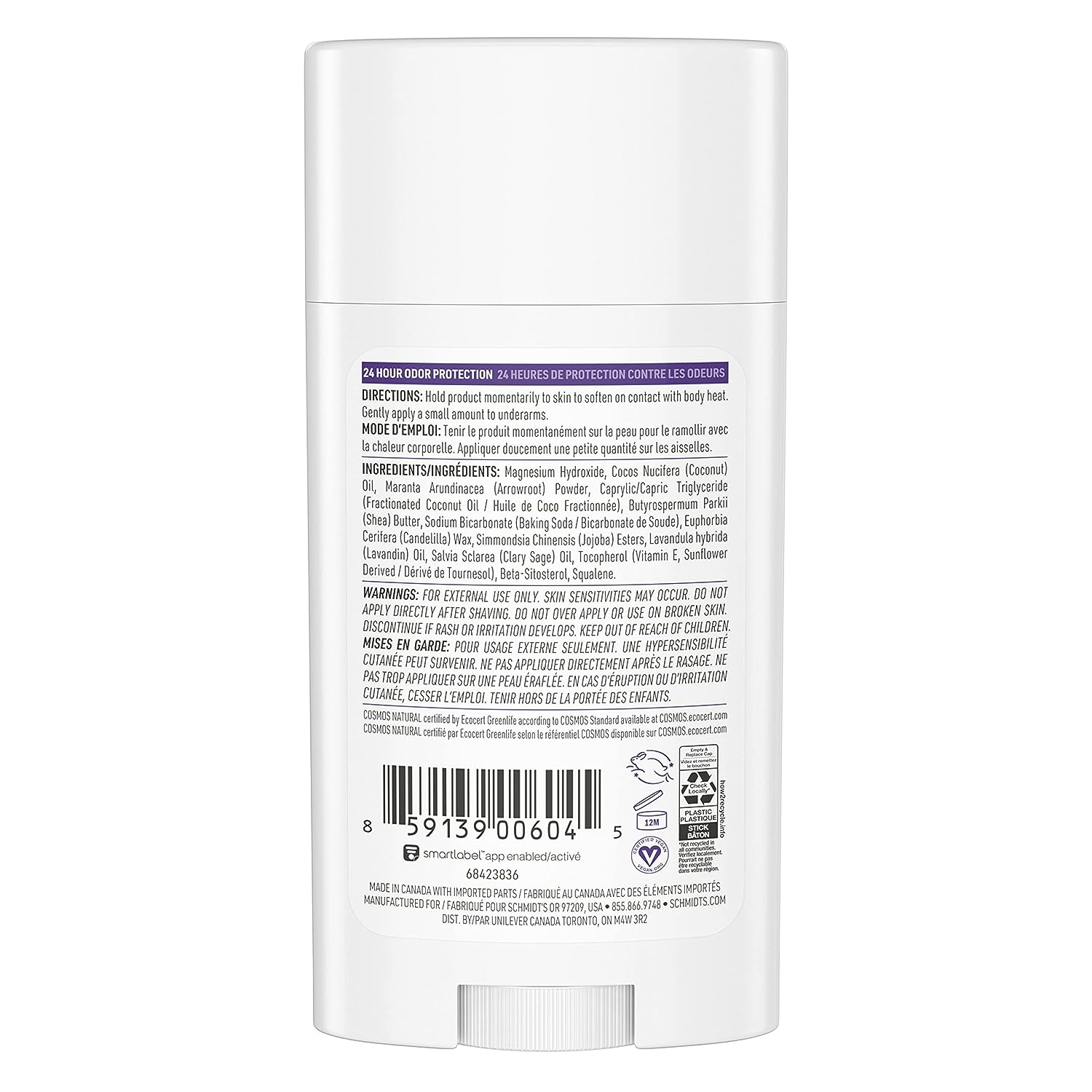 Schmidt's Aluminum Free Natural Deodorant for Women and Men, Lavender and Sage with 24 Hour Odor Protection, Vegan, Cruelty Free, 2.65 Oz, Pack of 2