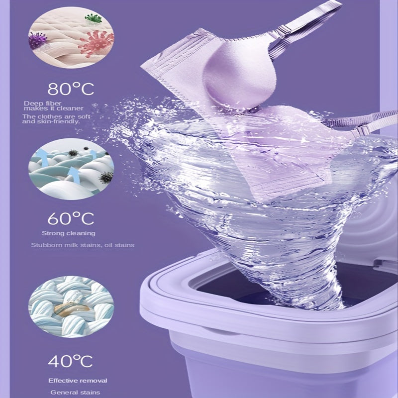 2.11gal Portable Folding Washing Machine With Collapsible Bucket, 3 Modes Effective Steri-lizing,  Suitable For Apartment, Laundry, Camping, RV, Travel, Underwear Bra Socks Washing Machine
