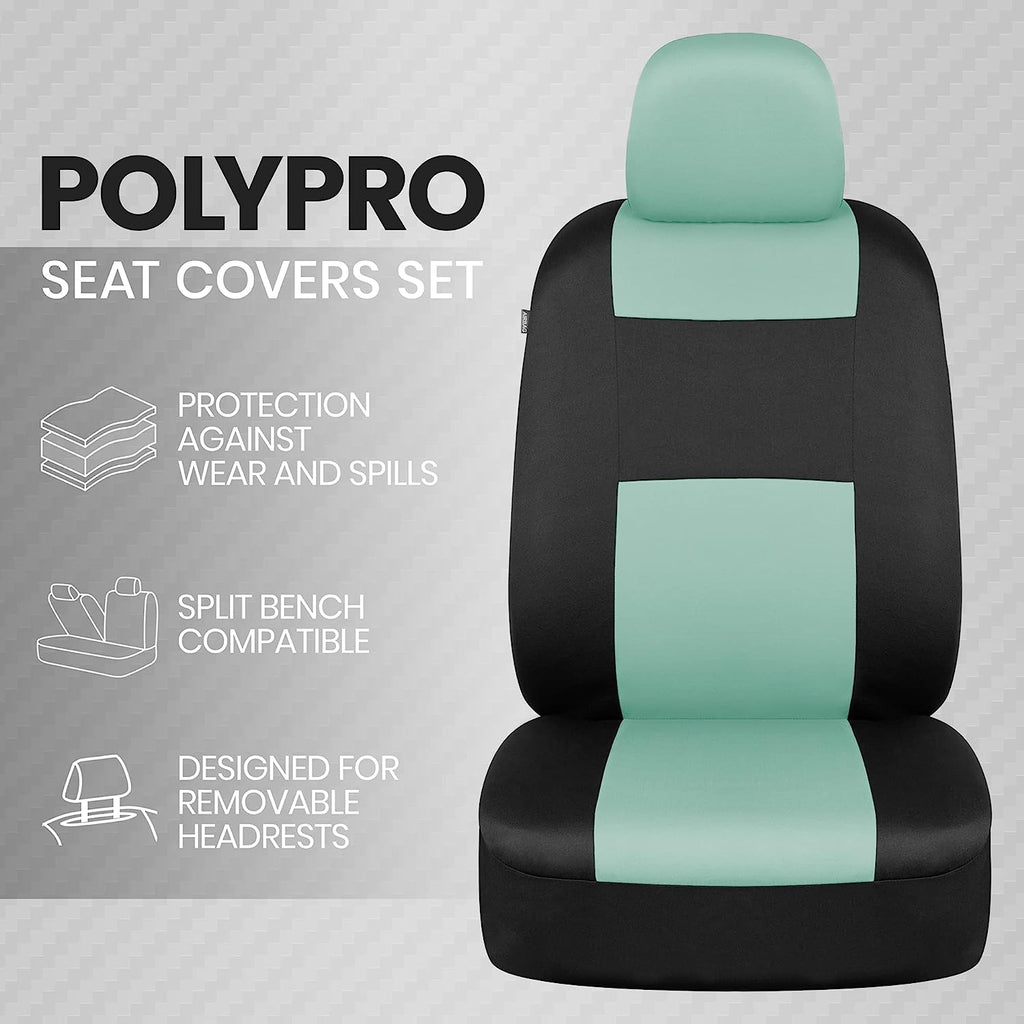 BDK PolyPro Car Seat Covers Full Set in Mint on Black – Front and Rear Split Bench Seat Covers for Cars, Easy to Install Car Seat Cover Set, Car Accessories for Auto Trucks Van SUV
