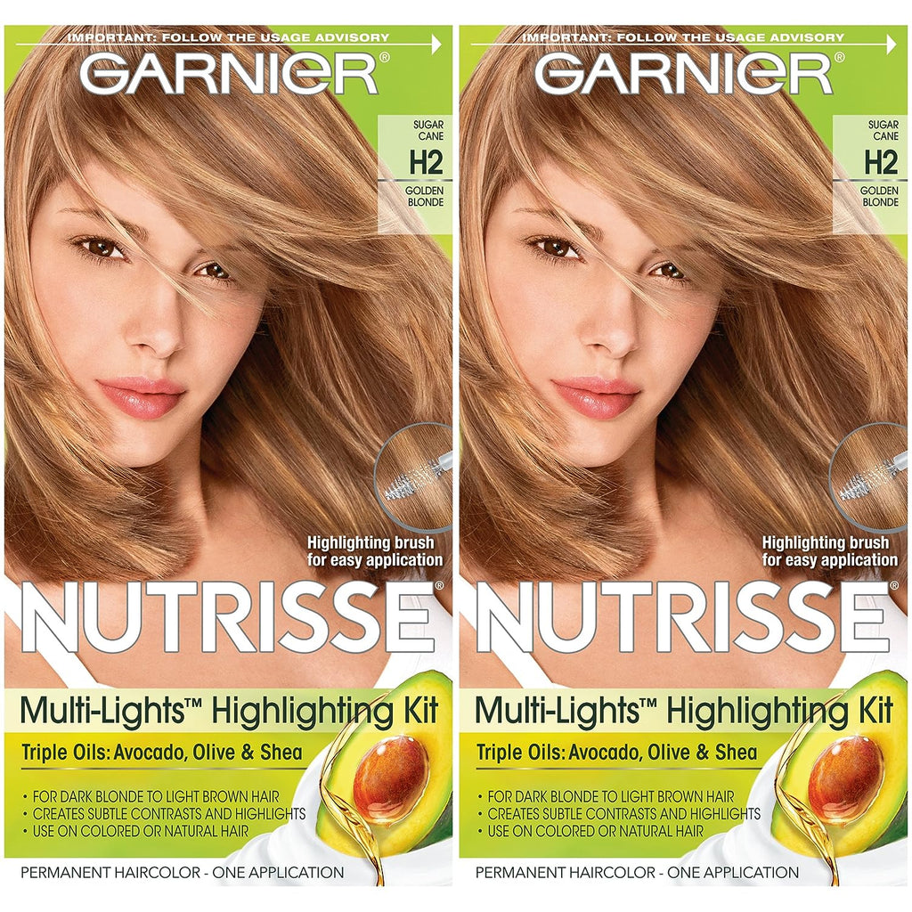 Garnier Hair Color Nutrisse Nourishing Creme, H2 Golden Blonde Permanent Hair Dye, 2 Count (Packaging May Vary)