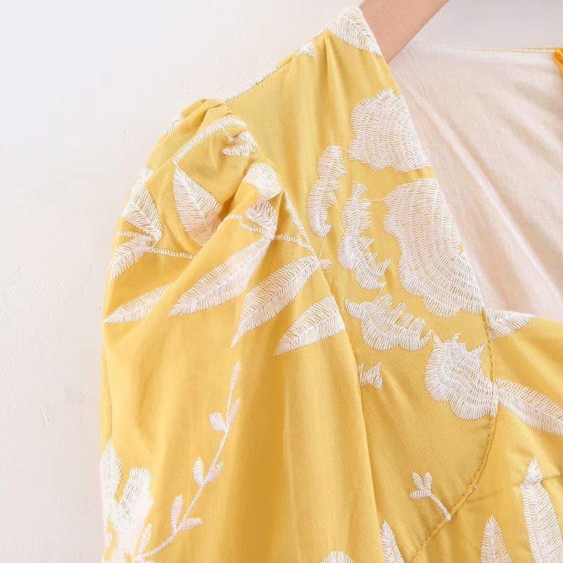 spring embroidery midi dress
