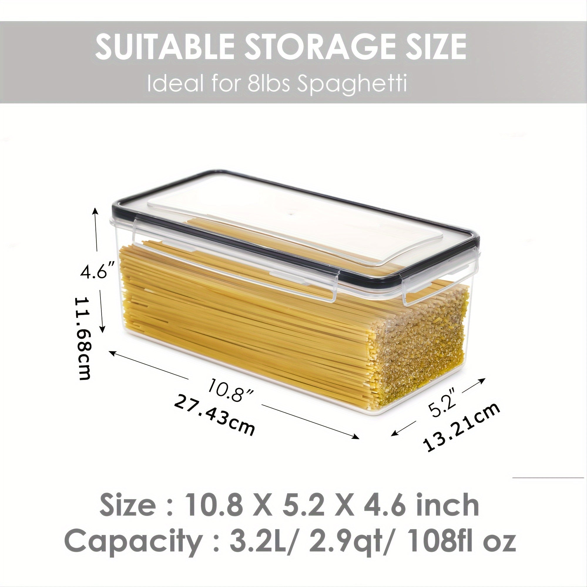 1/2/3pcs Airtight Food StoraContainers With Lids 3.2L, Plastic Spaghetti Container, PP Material BPA Kitchen Pantry Organization And Storage