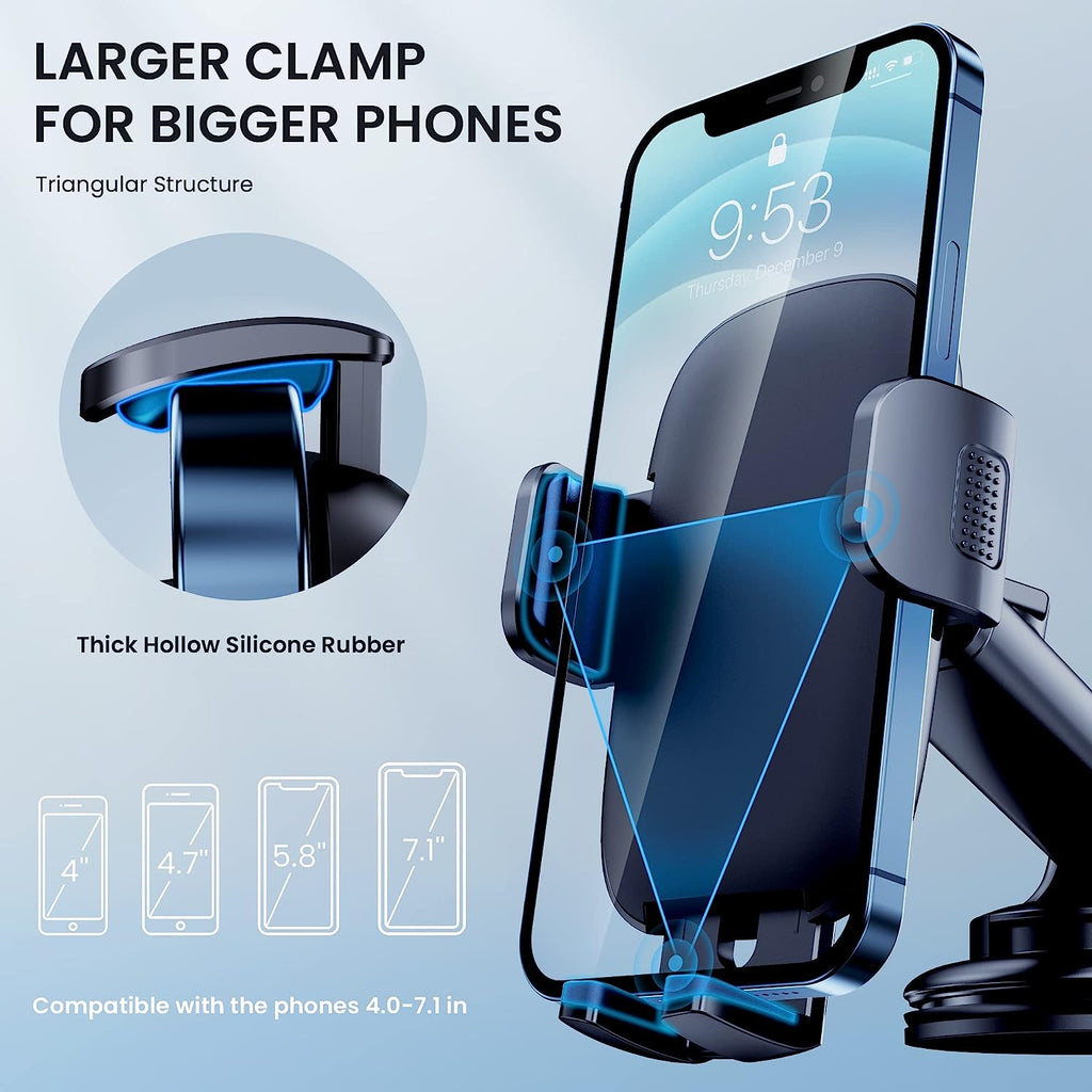 Car Phone Holder Mount [Military-Grade Suction &amp; Stable Hook] Phone Mount for Car Windshield Dashboard Air Vent Universal Hands-Free Automobile Mounts Cell Phone Holder Fit for iPhone Smartphones