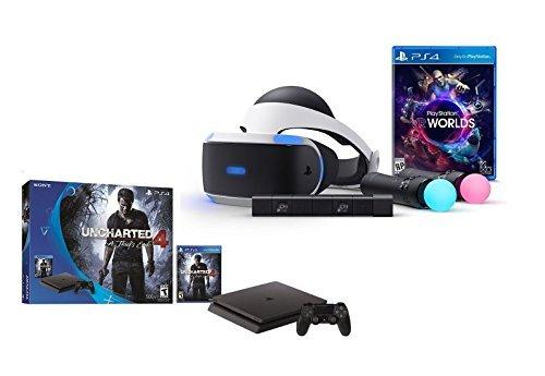 PlayStation VR Bundle 4 Items:VR Headset,Playstation Camera,PlayStation 4 Slim 500GB Console - Uncharted 4,VR Game Disc PSVR EV-Valkyrie