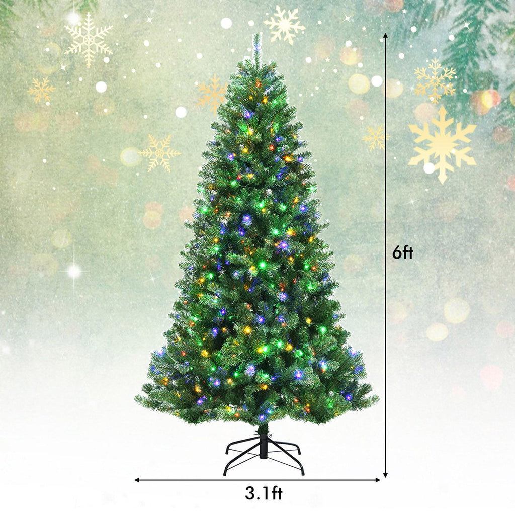 Gymax 6 FT Pre-lit Artificial Christmas Tree Hinged Xmas Tree w/ 9 Lighting Modes