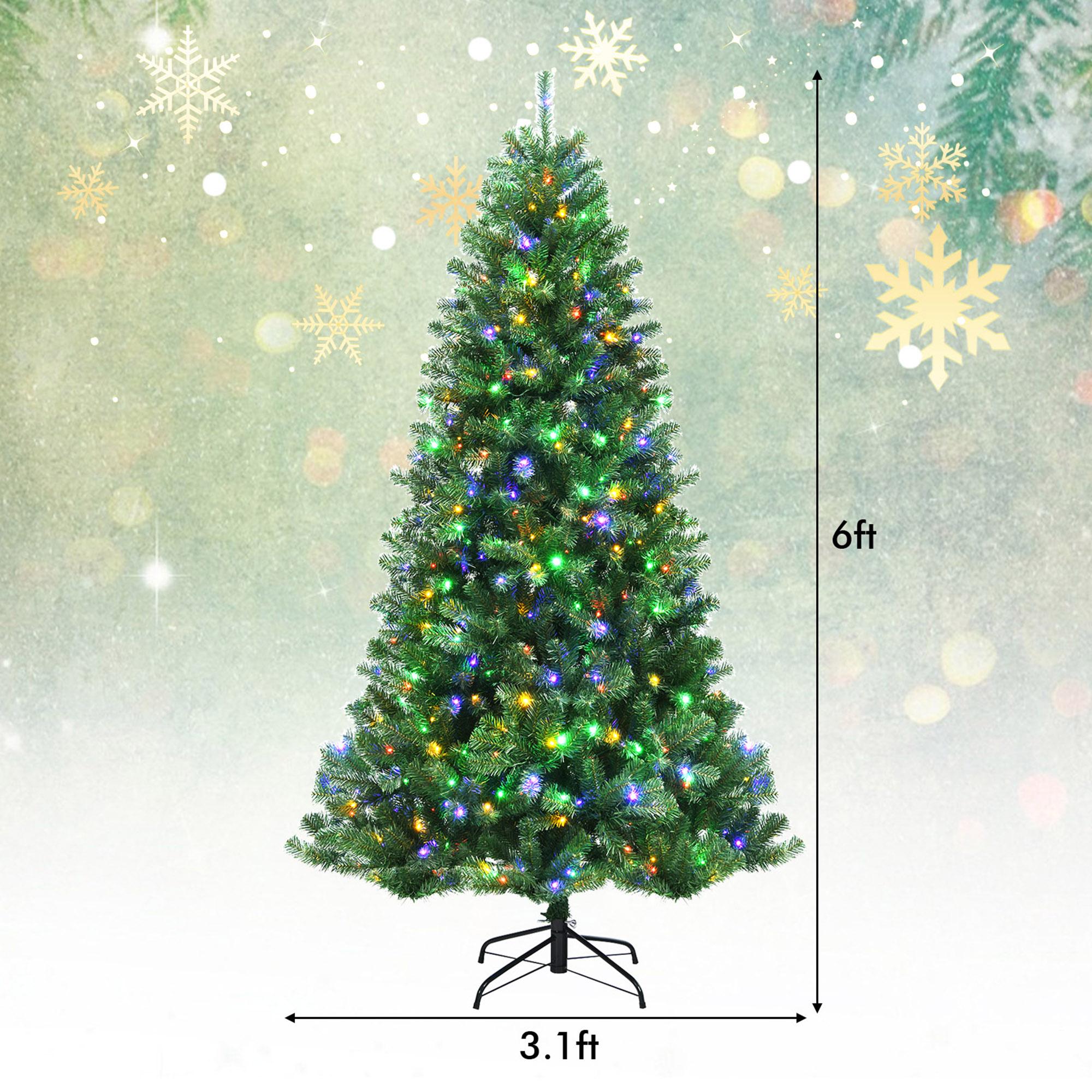 Gymax 6 FT Pre-lit Artificial Christmas Tree Hinged Xmas Tree w/ 9 Lighting Modes