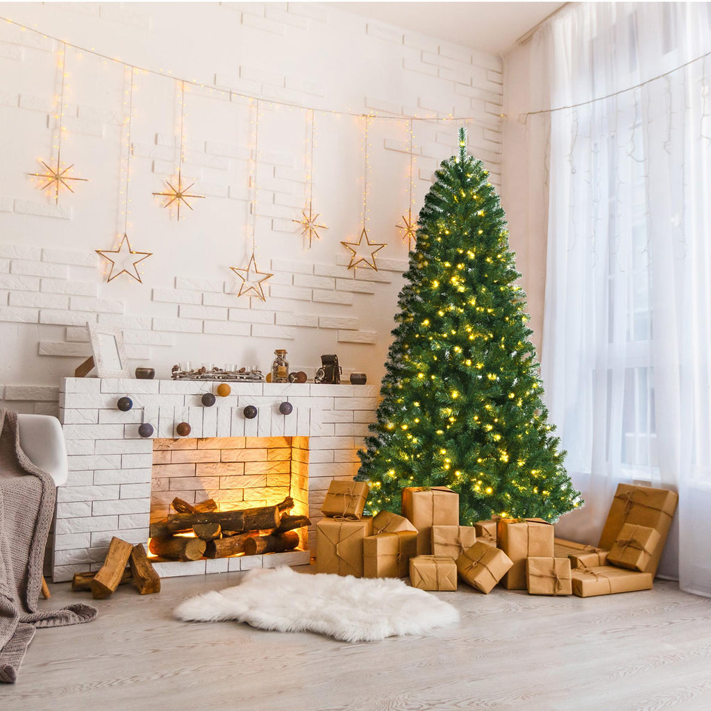Gymax 6 FT Pre-lit Artificial Christmas Tree Hinged Xmas Tree w/ 9 Lighting Modes