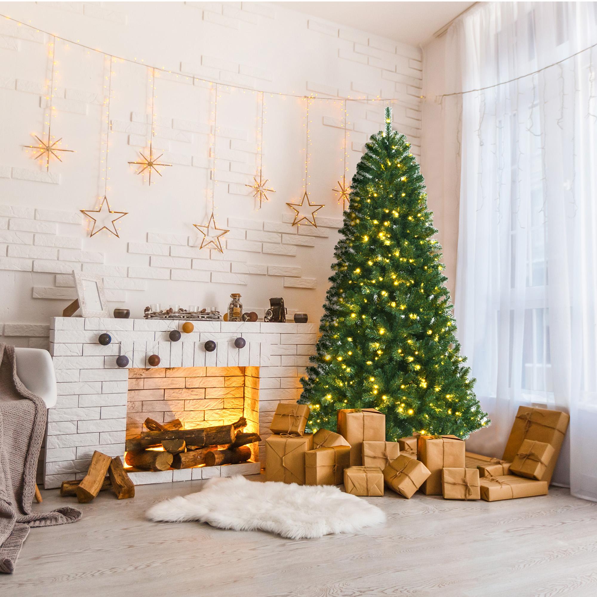 Gymax 6 FT Pre-lit Artificial Christmas Tree Hinged Xmas Tree w/ 9 Lighting Modes