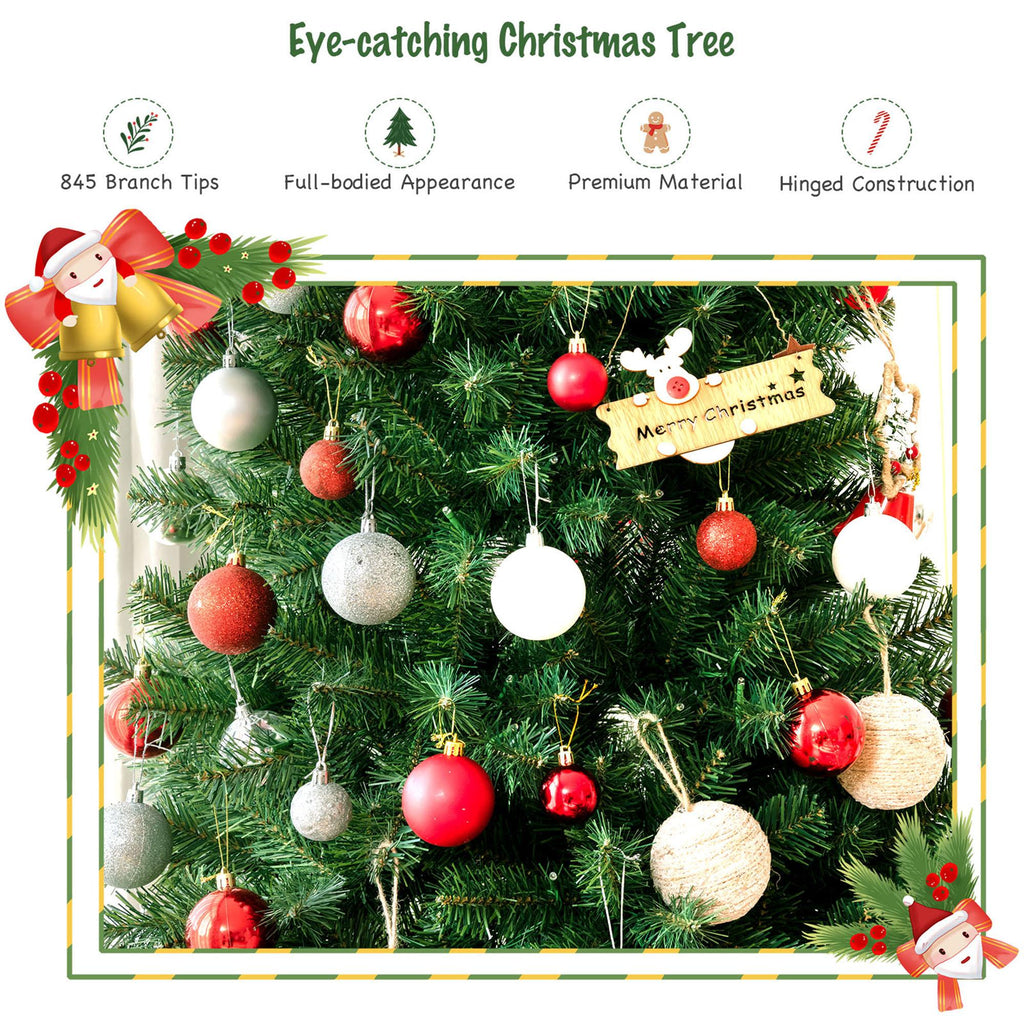 Gymax 6 FT Pre-lit Artificial Christmas Tree Hinged Xmas Tree w/ 9 Lighting Modes