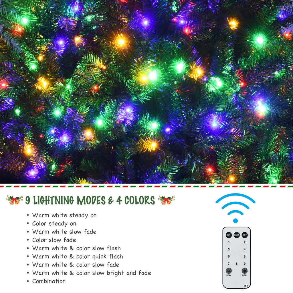 Gymax 6 FT Pre-lit Artificial Christmas Tree Hinged Xmas Tree w/ 9 Lighting Modes