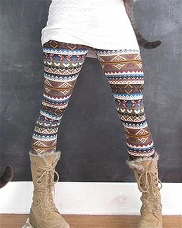 stripe vintage print leggings casual pants