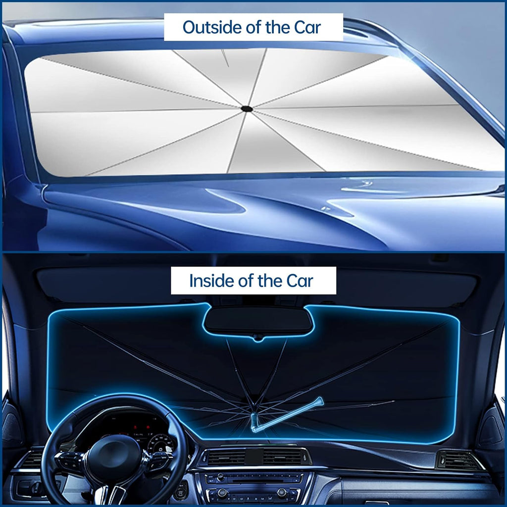 Car Windshield Sun Shade Umbrella, Upgraded Windshield Sunshades with 360° Rotation Bendable Handle, Foldable Automotive Windshield Shades, Full Cover Sun Shade for Most Vehicles