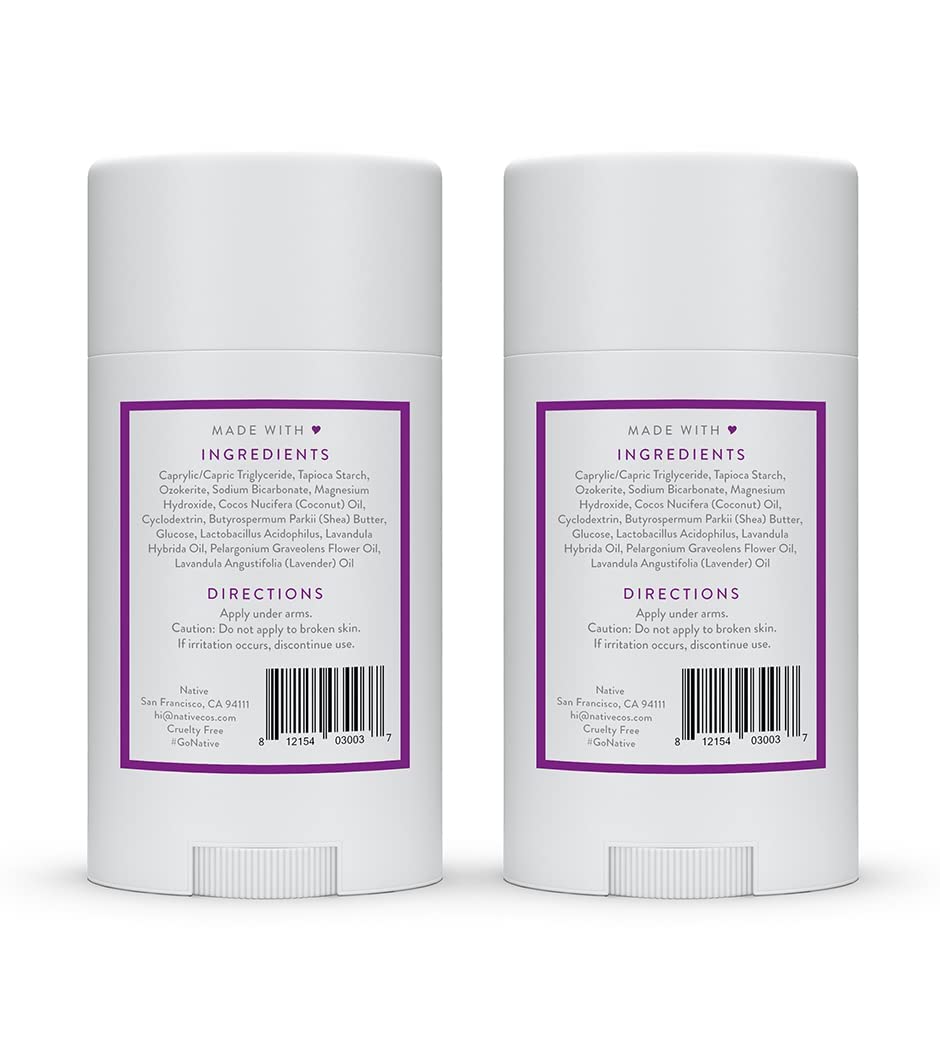 Native Deodorant | Natural Deodorant for Women and Men, Aluminum Free with Baking Soda, Probiotics, Coconut Oil and Shea Butter | Lavender &amp; Rose - Pack of 2