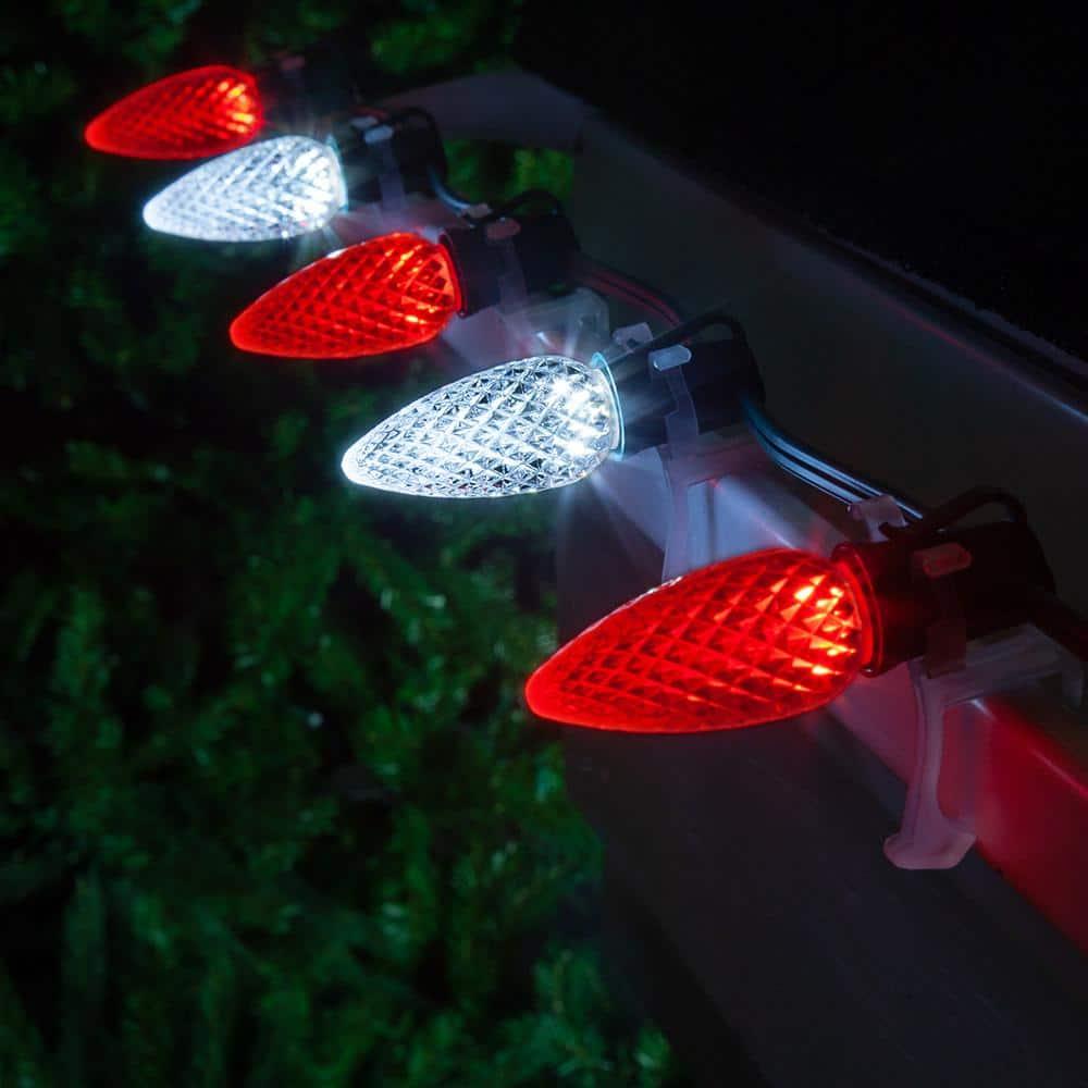 OptiCore 49 ft. 50-Light LED Red and Cool White Faceted C9 String Light Set
