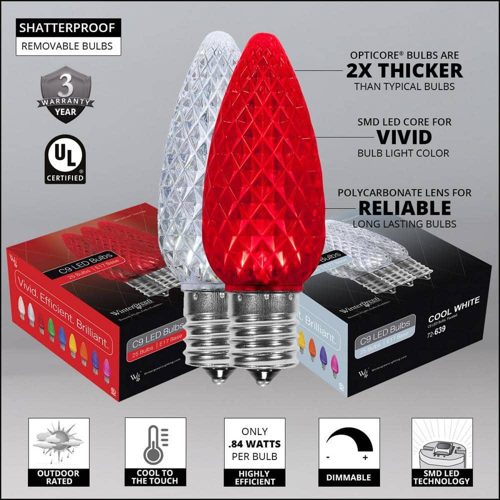 OptiCore 49 ft. 50-Light LED Red and Cool White Faceted C9 String Light Set