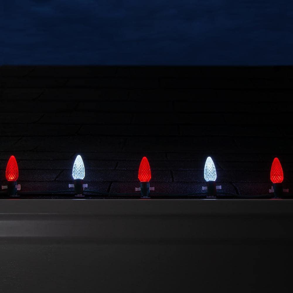 OptiCore 49 ft. 50-Light LED Red and Cool White Faceted C9 String Light Set