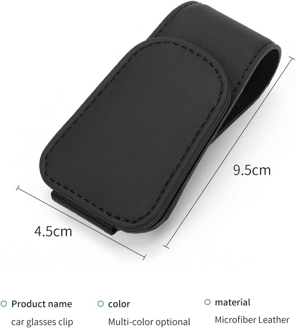 CHOSMOYI 2 Packs Sunglasses Holder for Car, Sunglass Clip for Car Visor, Magnetic Leather Car Eyeglass Holder and Ticket Card Clip, Suitable for Different Size Eyeglasses(Black