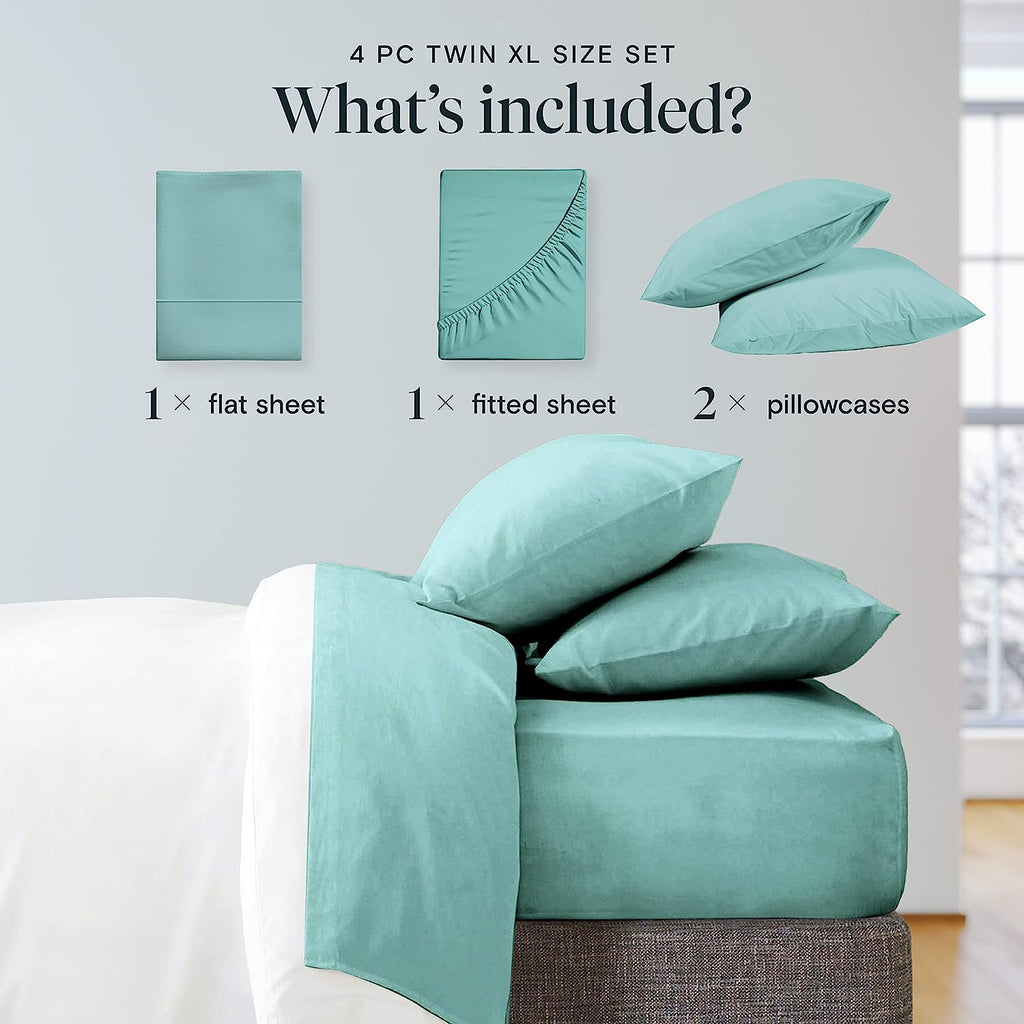 LuxClub Twin XL Sheets Set - Soft Kids Twin Bed Sheets for Boys and Girls, 4 PC Deep Pockets 18" Eco Friendly Wrinkle Free Fitted Sheets Machine Washable Hotel Bedding Silky Soft- Light Teal Twin XL