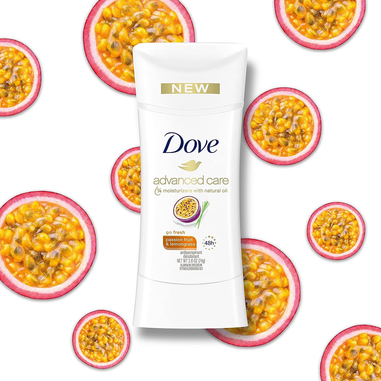 Dove Advanced Care Deodorant Passion Fruit + Lemongrass 4 Count for 48-Hour Sweat and Odor Protection Non-Irritating Antiperspirant with 0% Alcohol 2.6 oz