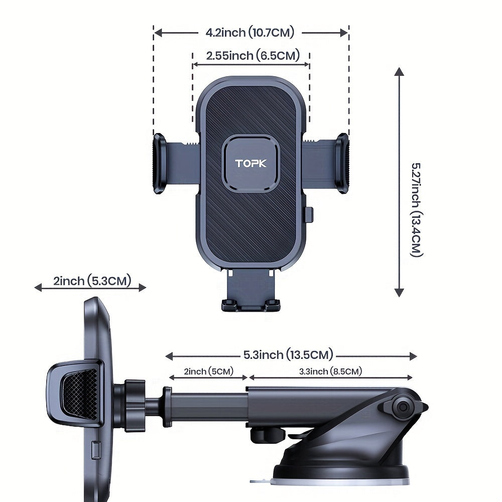 Car Phone Holder Mount, [2023 Upgraded] TOPK Cell Phone Holder For Car Dashboard And Air Vent Compatible With All Smartphones