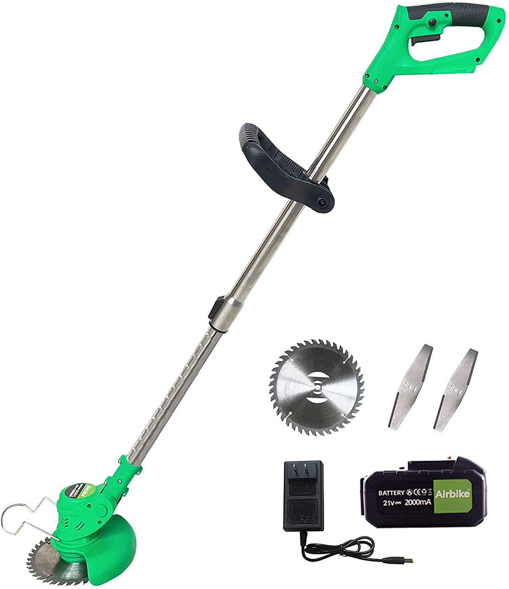 Airbike Brush Cutter Weed Wacker Weed Eater Edger Lawn Tool, Powerful, Lightweight, for Lawn, Yard, Garden, Shrub Trimming and Pruning (Green Tool w/ 1 Batterie)