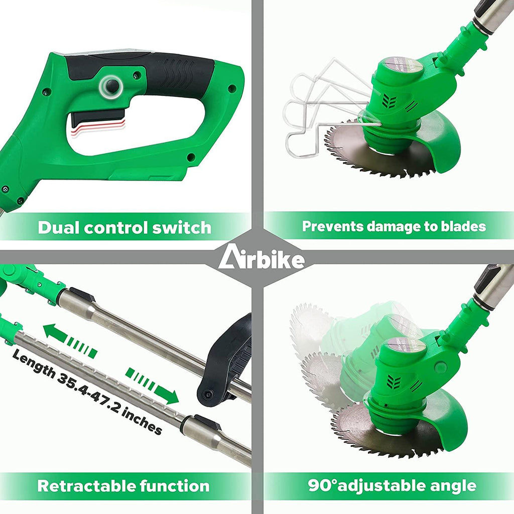 Airbike Brush Cutter Weed Wacker Weed Eater Edger Lawn Tool, Powerful, Lightweight, for Lawn, Yard, Garden, Shrub Trimming and Pruning (Green Tool w/ 1 Batterie)