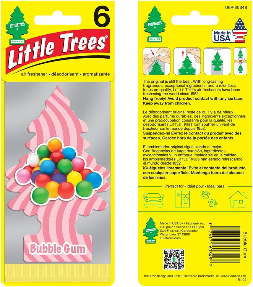 LITTLE TREES Air Fresheners Car Air Freshener. Hanging Tree Provides Long Lasting Scent for Auto or Home. Bubble Gum, 24 Air Fresheners