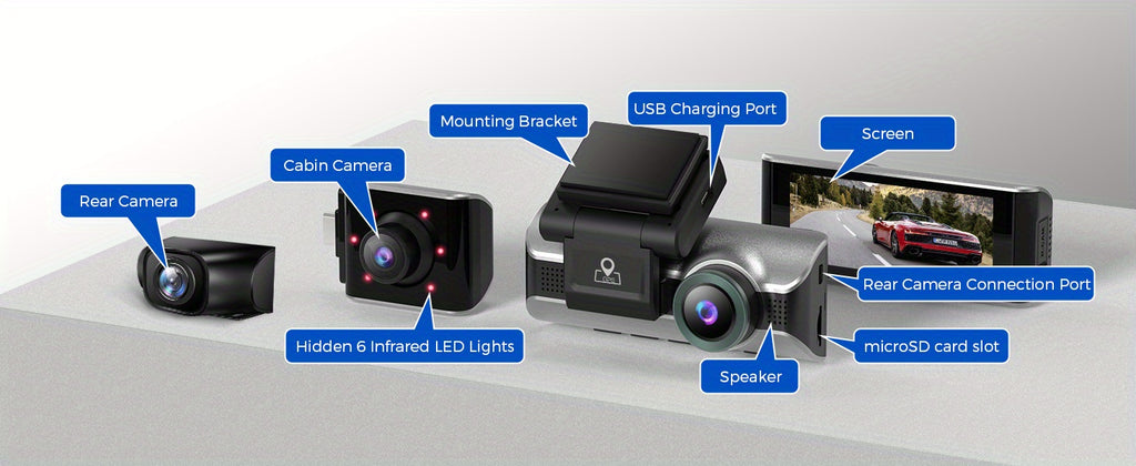 AZDOME M550 Dash Cam 3 Channel, 4K+1080P Dual , In WiFi GPS, With 64GB SD Card, ParMonitoring, Loop Recording,G-sensor Ultra HD Car Cam