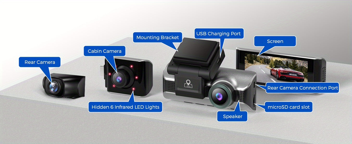 AZDOME M550 Dash Cam 3 Channel, 4K+1080P Dual , In WiFi GPS, With 64GB SD Card, ParMonitoring, Loop Recording,G-sensor Ultra HD Car Cam