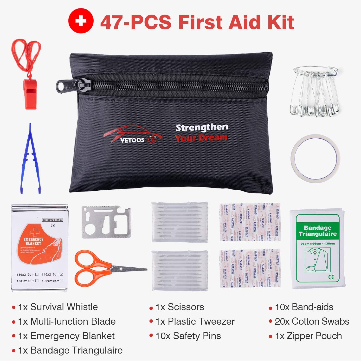 Car Roadside Emergency Kit with Jumper Cables, Auto Vehicle Safety Road Side Assistance Kits, Winter Car Kit for Women and Men, with Portable Air Compressor, First Aid Kit, Tow Rope, Multitool Plier