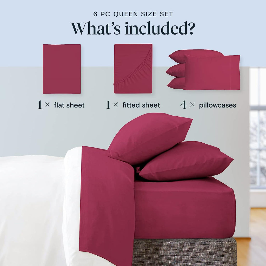 LuxClub 6 PC Full Size Sheet Set Bamboo Sheets Deep Pockets 18" Eco Friendly Wrinkle Free Cooling Sheets Machine Washable Hotel Bedding Silky Soft - Burgundy Full…
