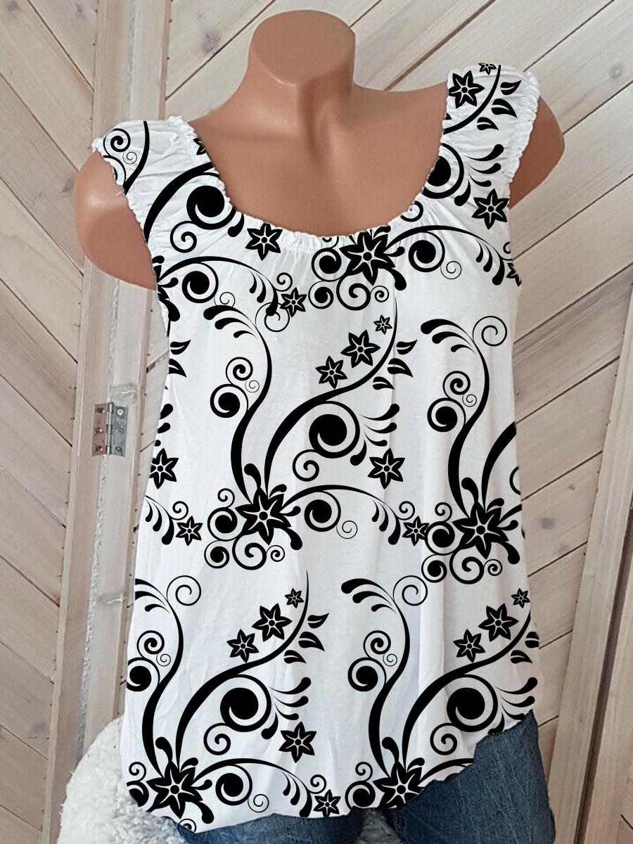 Print Sleeveless T-shirt