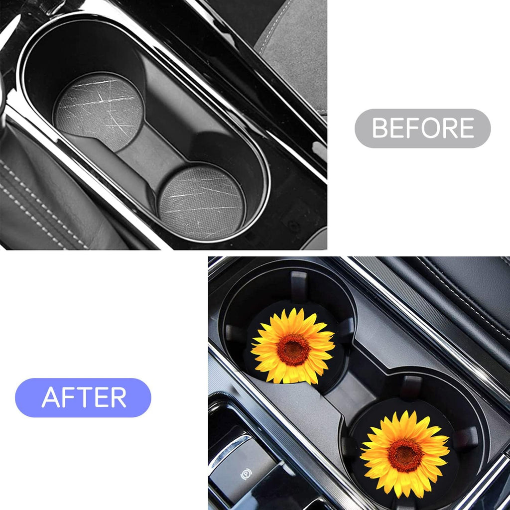 Sunflower Car Cup Holder Coaster 2PCS 2.75" Universal Silicone Auto Cup Holder Insert Coasters Car Interior Accessories Coasters by FLYEEGO