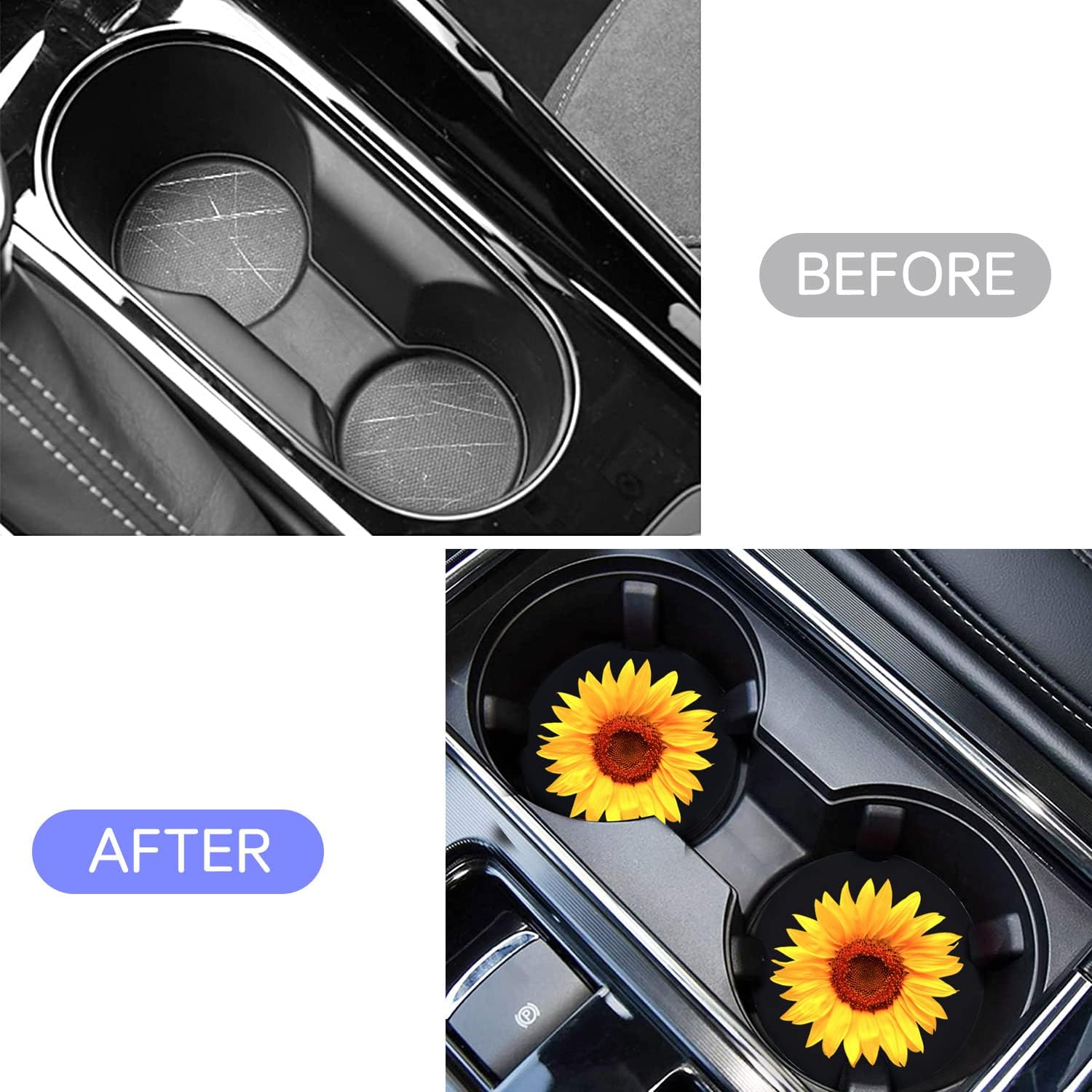Sunflower Car Cup Holder Coaster 2PCS 2.75" Universal Silicone Auto Cup Holder Insert Coasters Car Interior Accessories Coasters by FLYEEGO